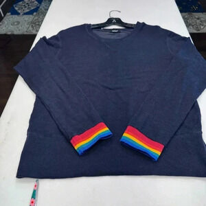 Monroe Women’s Navy Pullover Sweater W/ Stripe Cuffs Size Large